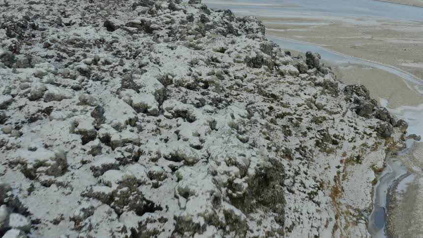 A sandy beach at low tide