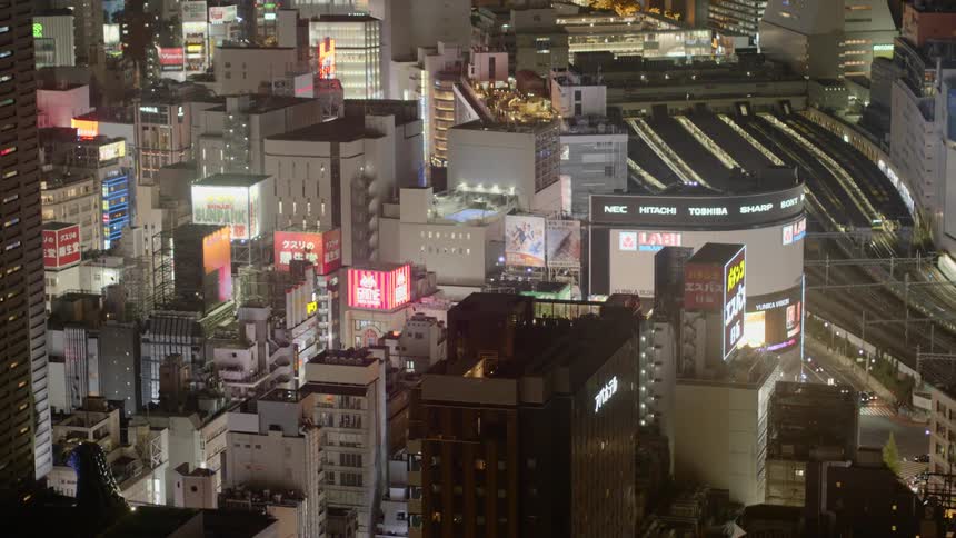 Aerial view of downtown Tokyo at night