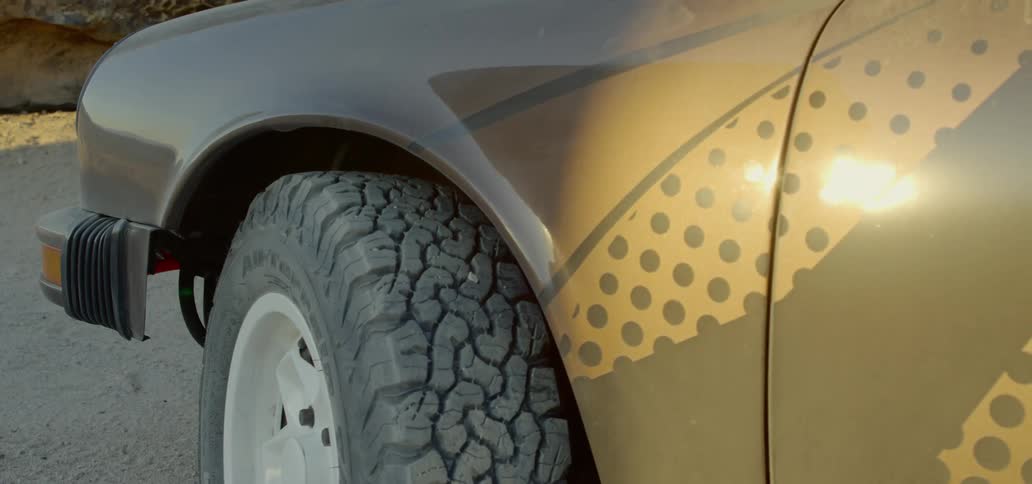 Close up view of a tire on a car