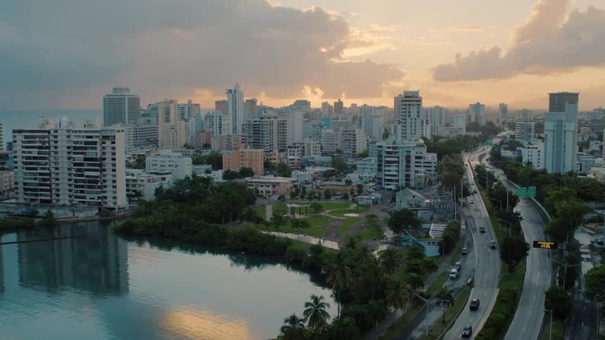 A free running through a city in the evening