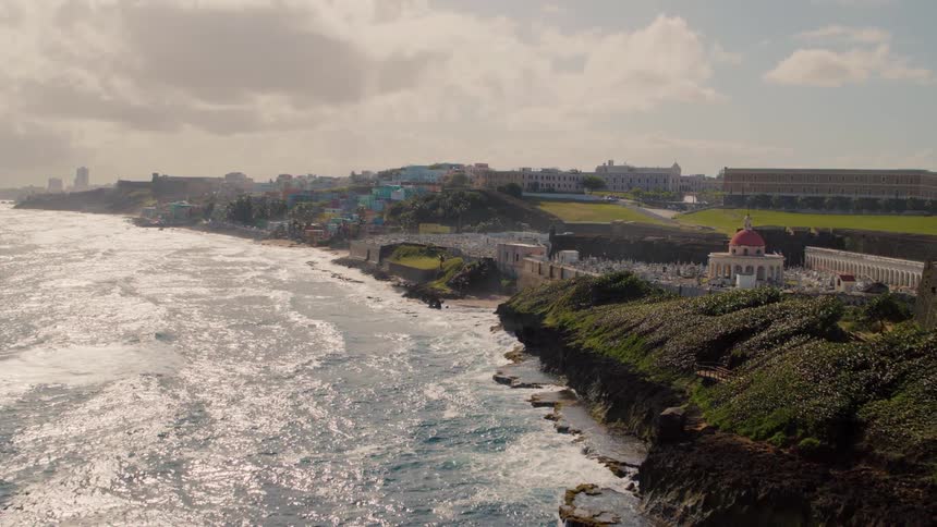 The coastal city near a rocky coast