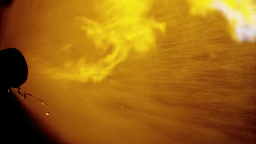Flames flow through the liquid
