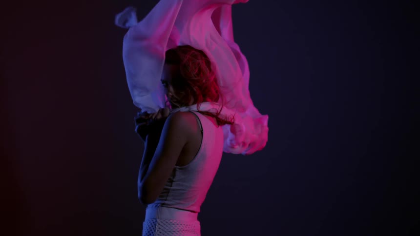 Girls In Studio Dancing With Fabric