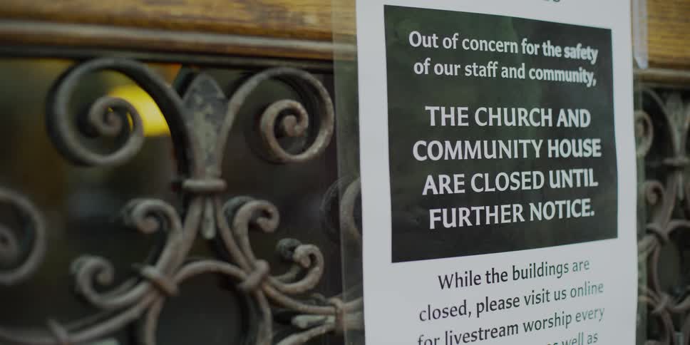 Sign informing about church closure for safety reasons