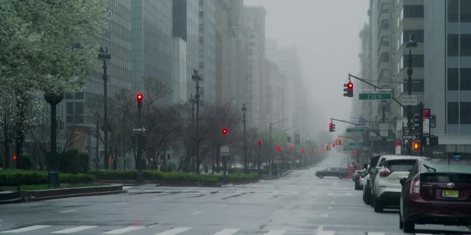 A cloudy city with barely any traffic inside