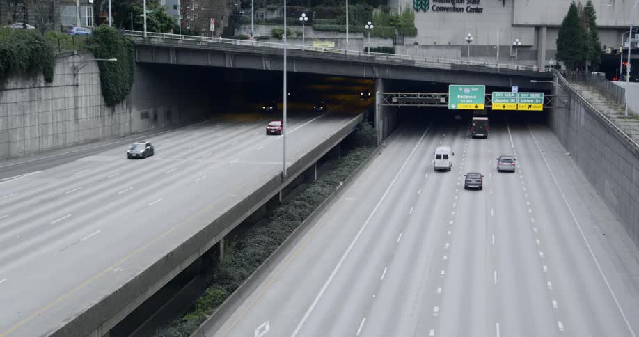 A highway with vehicles