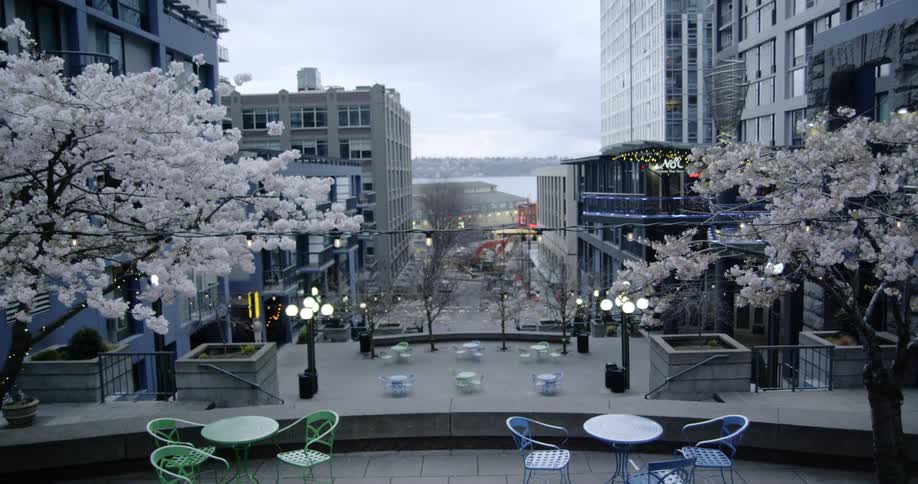 Shot of a sitting area by a intersection