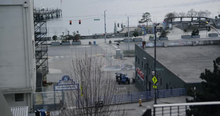 A vehicle drives through an intersection