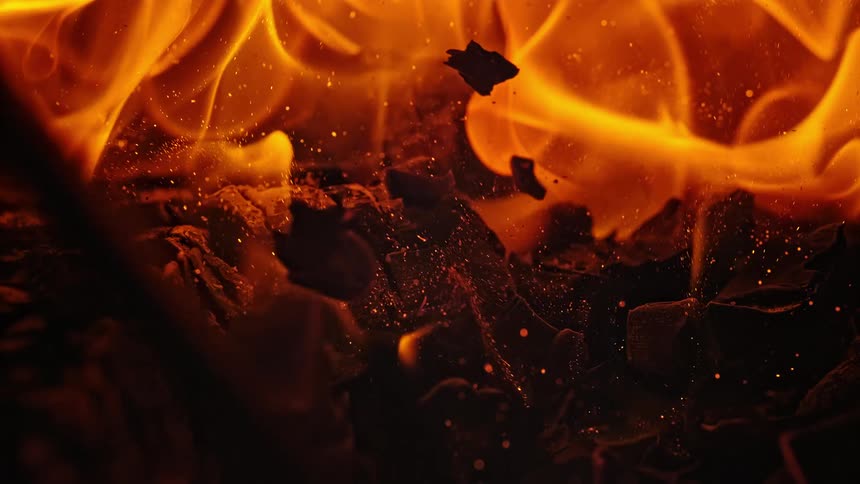 Fire burning with ashes