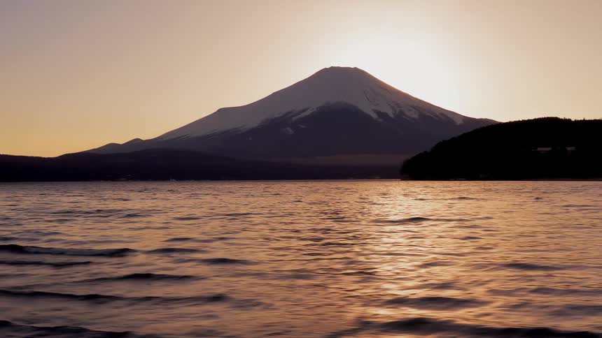 Lake near mount fuji at sunset