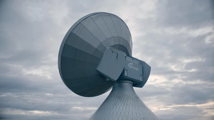 A satellite points to the sky