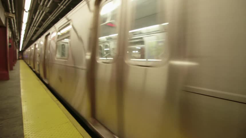 Subway train arrives at the station