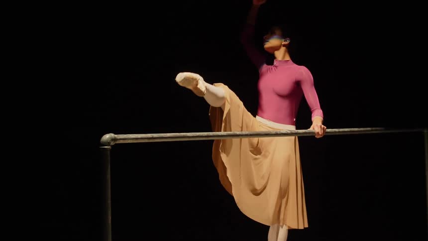 A ballet dancer practices on barre