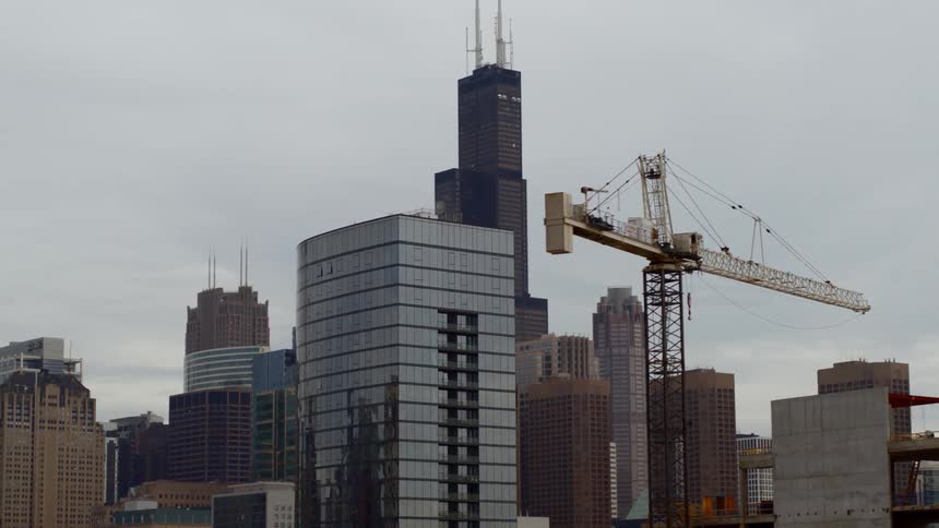 Chicago buildings, cranes and skyscrapers