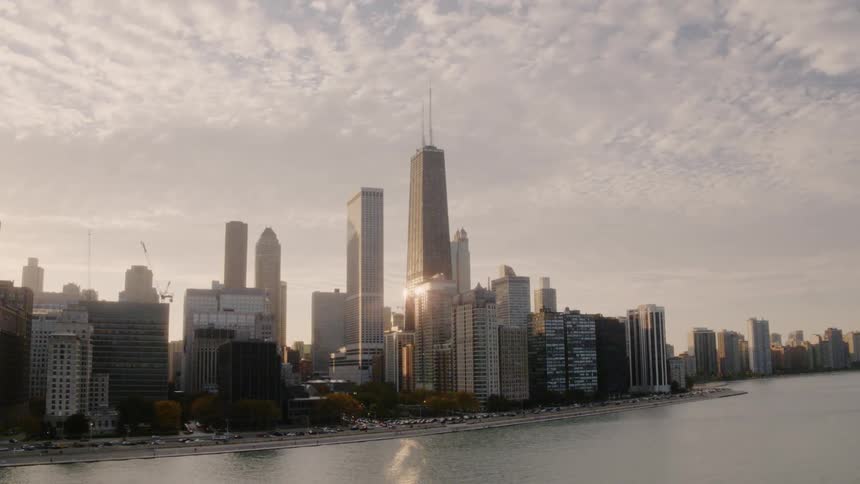 Chicago from the lake at sunset