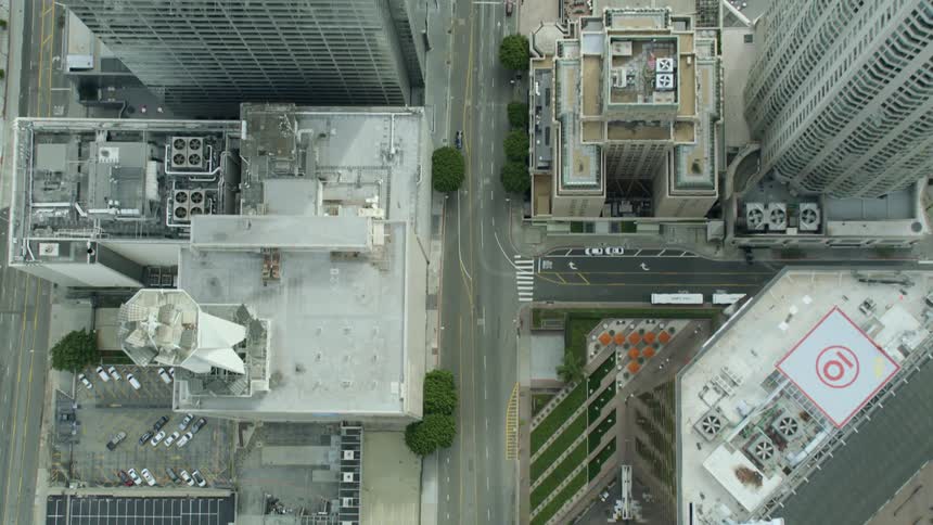 Birds eye view of empty city streets during quarantine lockdown