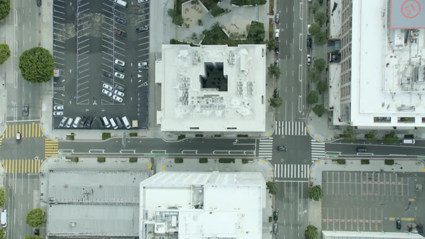Aerial view of empty city streets during social distancing