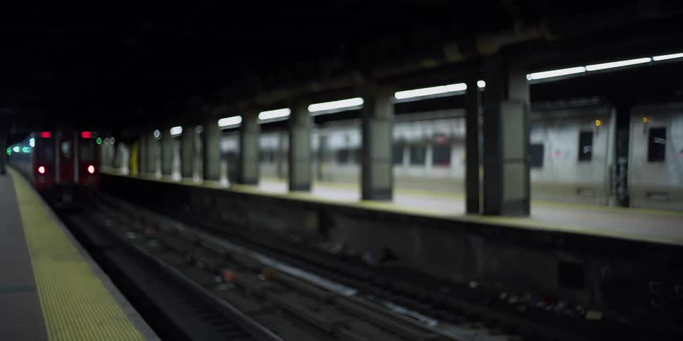 A train drives away from a station