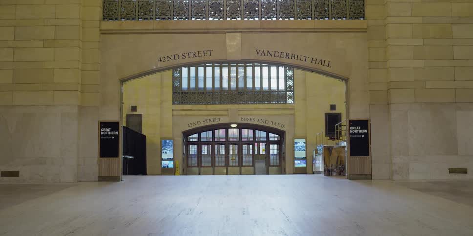The lobby is empty on a sunny day