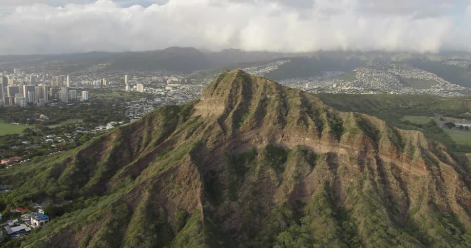 Grass covered mountains surround the skyline