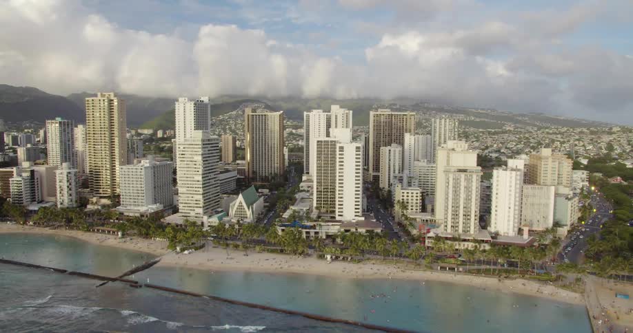 Aerial view of honolulu from over ocean