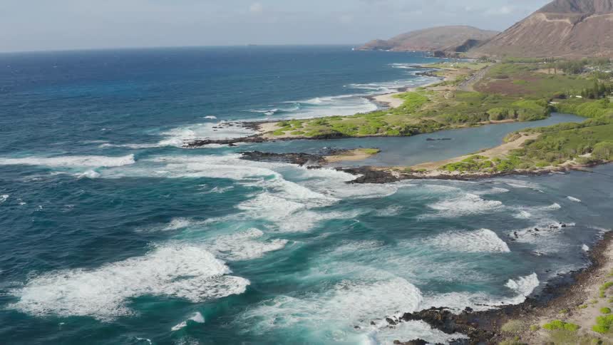 Aerial view of coastline and beaches in hawaii