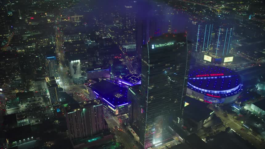 The stadium is brightly lit at night