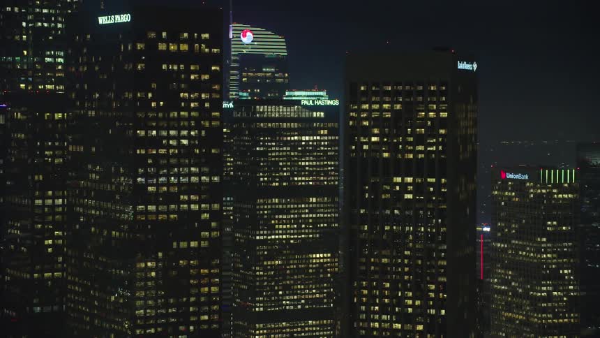 A city skyline of multinational corporations