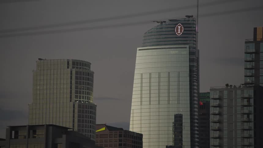 A tower stands in a city