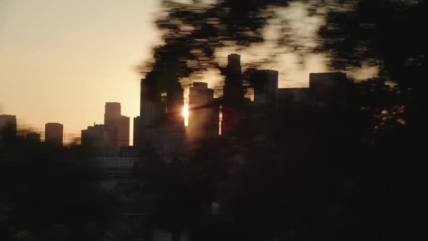 City skyline with urban skyscrapersat sunset