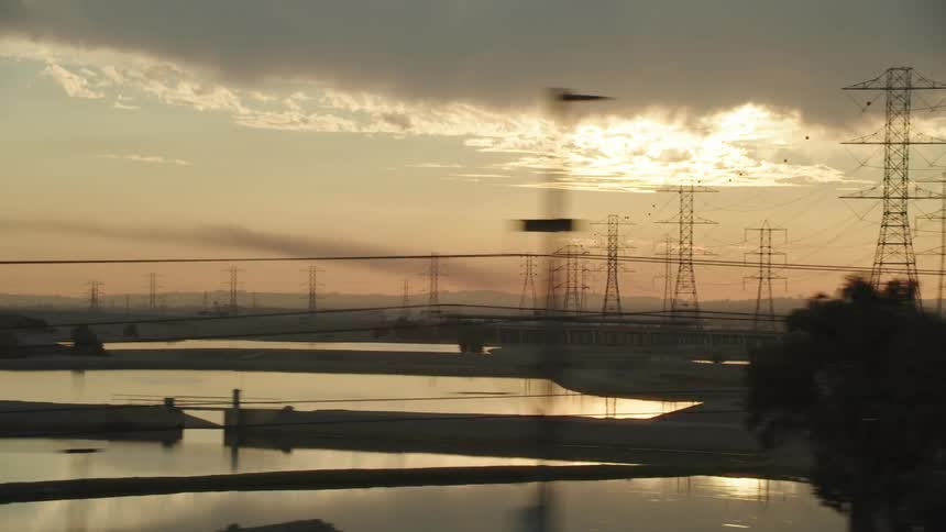 Transmision towers at sunset