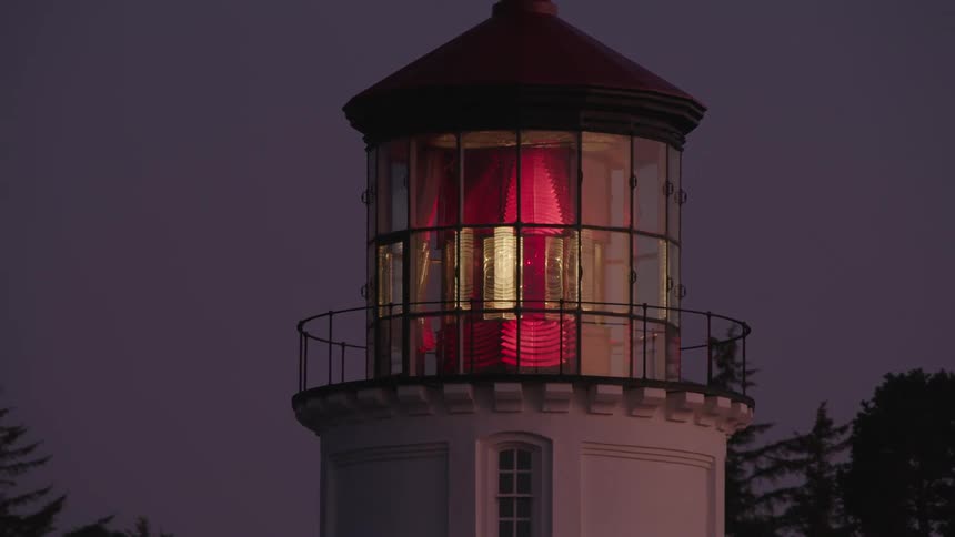 The light house spins at sunset