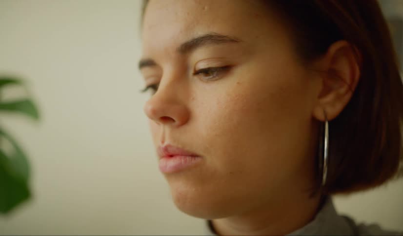 A woman concentrates