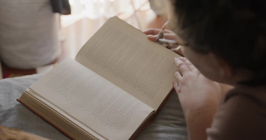 A girl reads a book