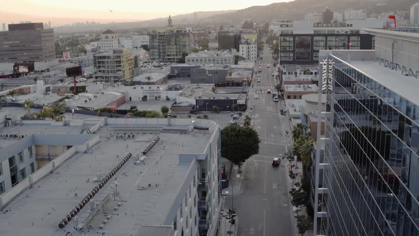 Empty city streets at sunset