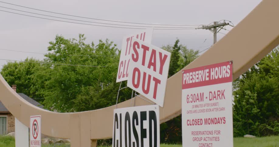 Closed signs on a public area