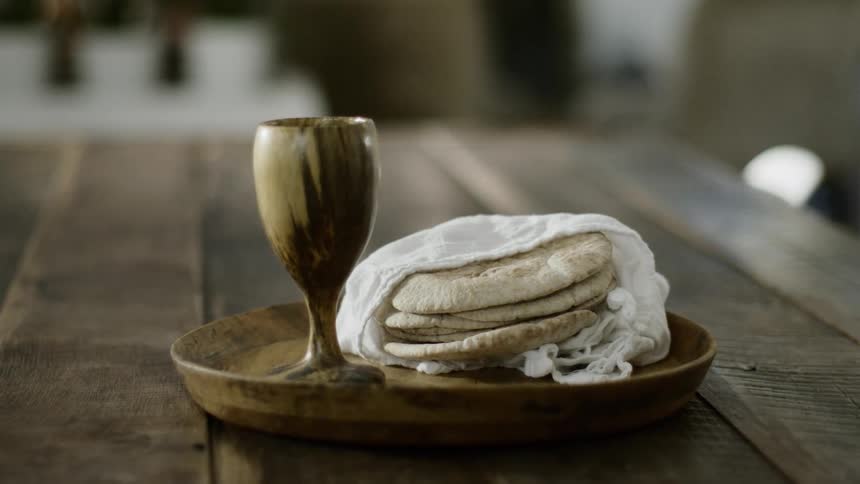 Bread cloth and a goblet on a tray