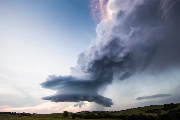 A dying supercell at sunset