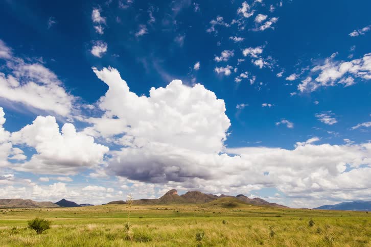White clouds gather and float over the plains during daylight