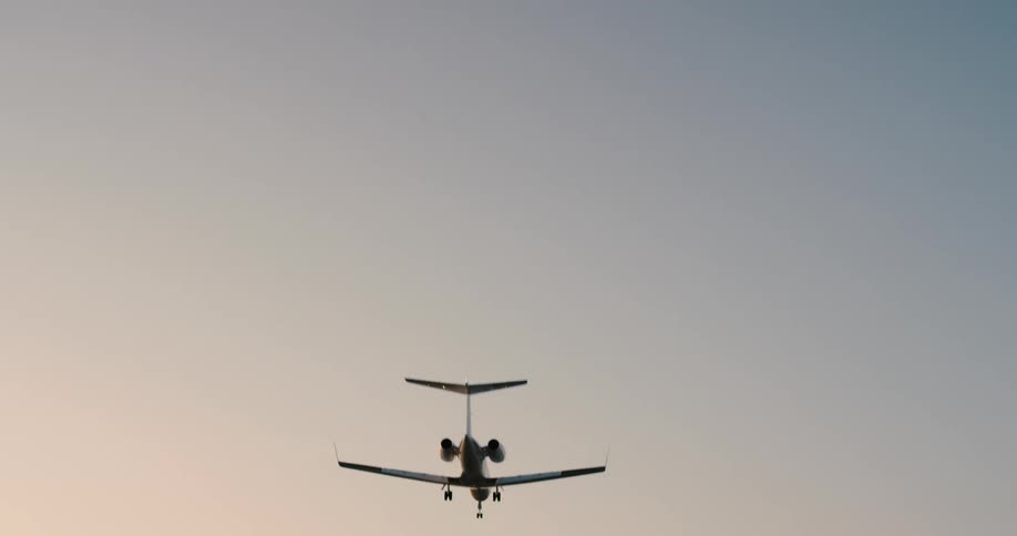 The airplane flies into the sky