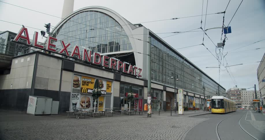 Wide shot of empty streets in alexanderplatz at day