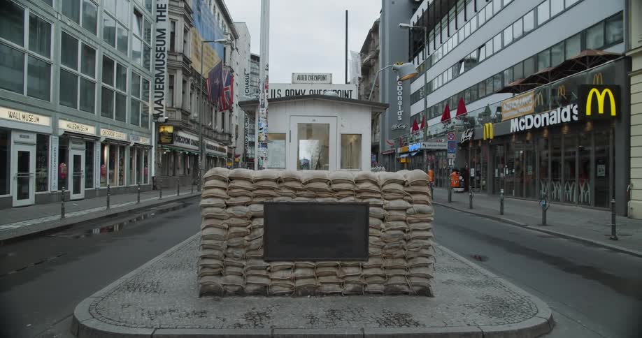 Us army checkpoint in berlin near the wall museum with a completely empty street