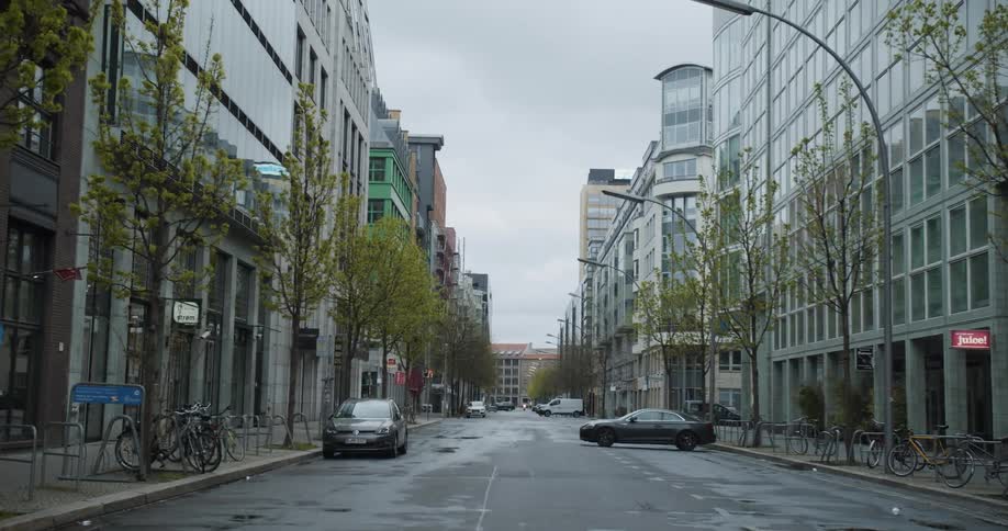 A downtown area sits empty