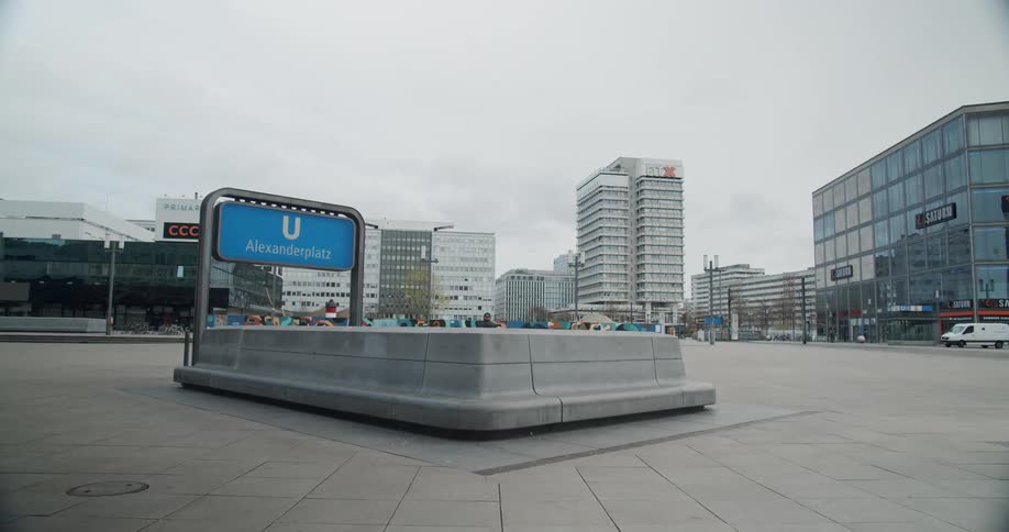 Empty city square as a precaution due to corona virus on a cloudy day