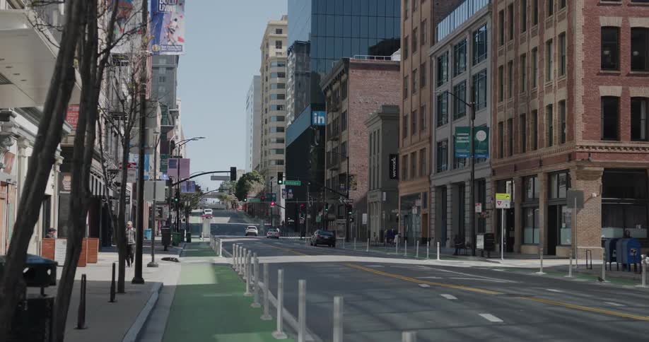 A city street with little trafficf