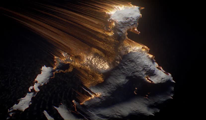 An abstract of gold covered rock as pieces are added and removed