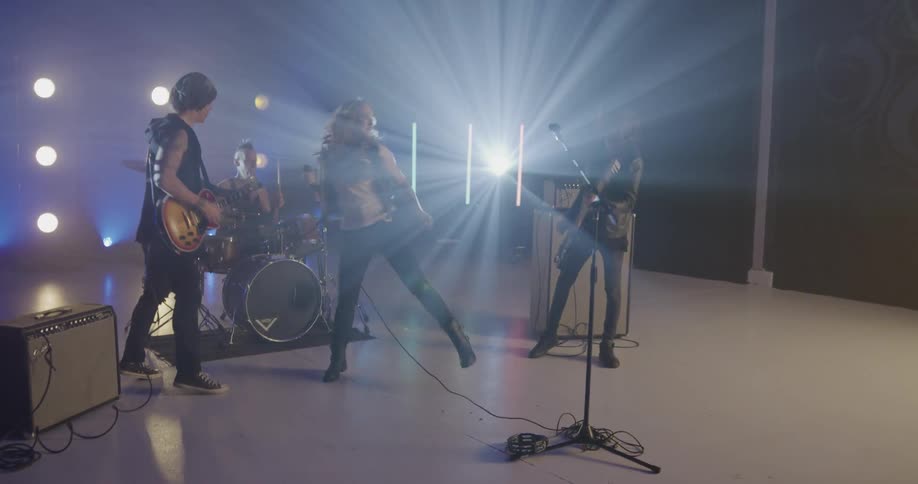 The band practices on stage