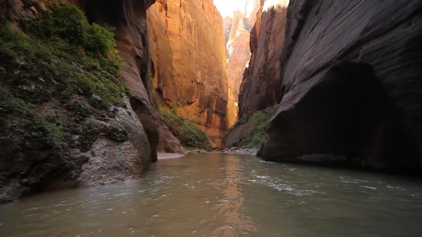 A river flows through a canyon