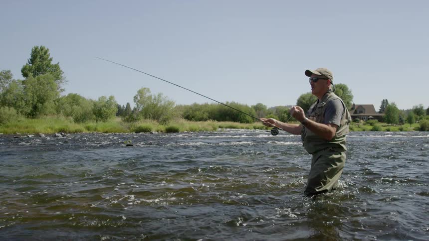 A man fly-fishing in a river