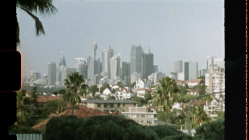 Cityscape with tall buildings and skyscrapers on a sunny day